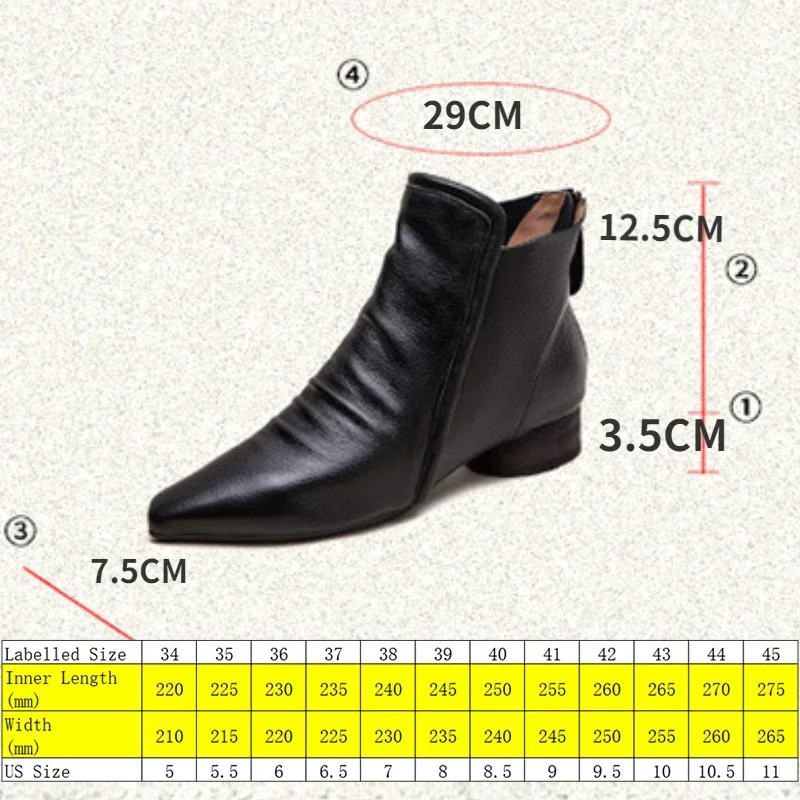 Krasovki 3.5cm Genuine Leather Ethnic Autumn Ladies Fashion Point Toe ZIP Flats Spring Chunky Heels Women Ankle Booties Shoes