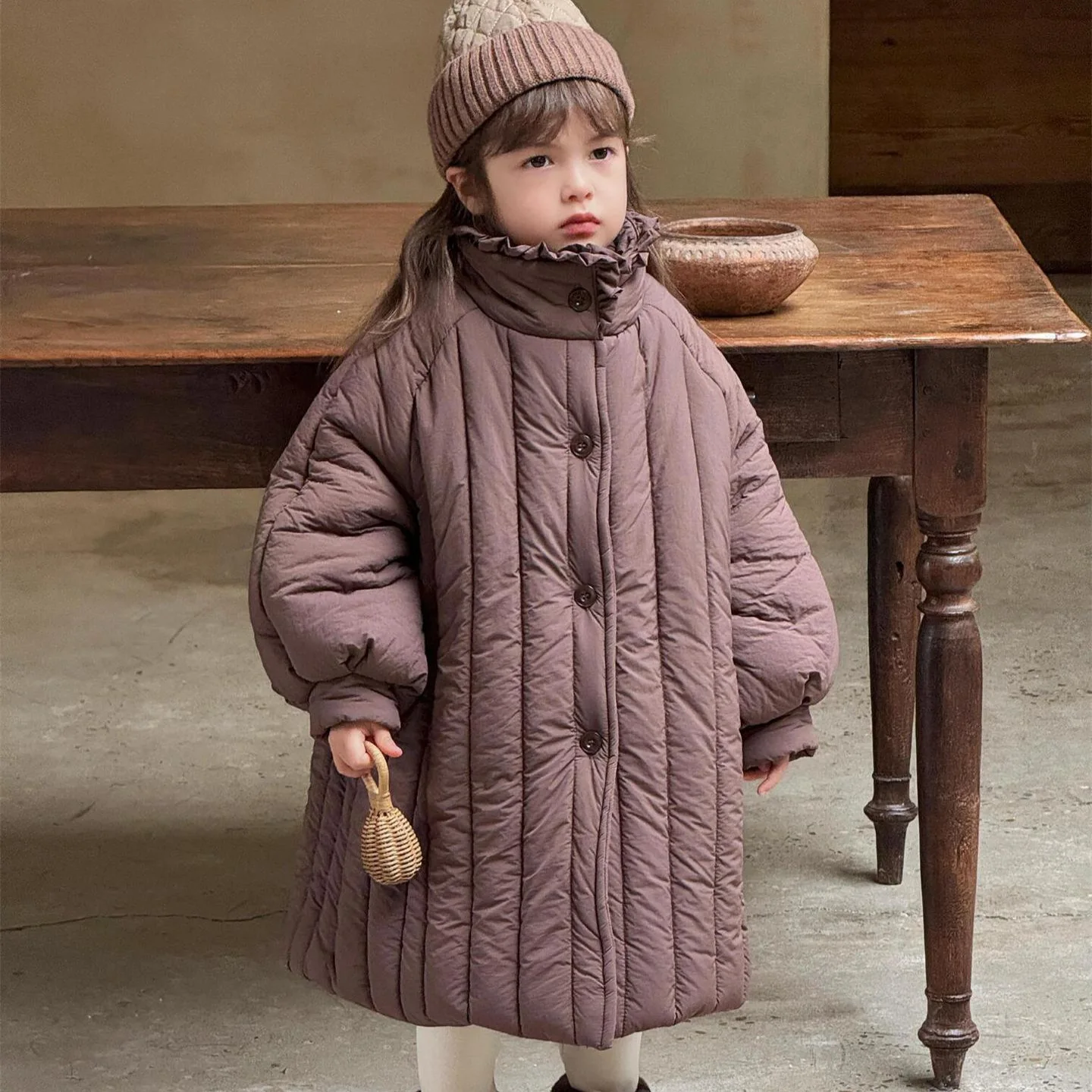 

Girls Coat 2024 Winter New Childrens Clothes Korean Style Baby Girl Quilted Thick Long Stand Collar Quilted Casual Daily