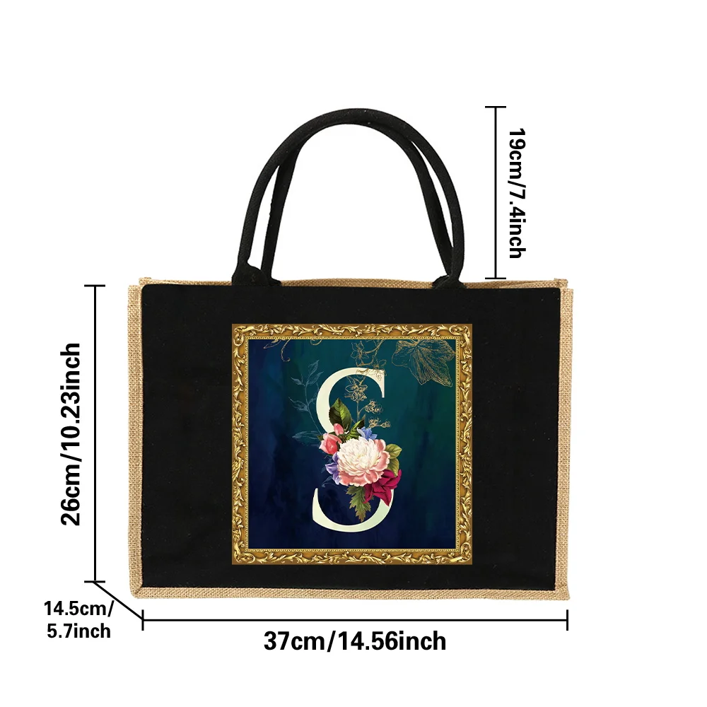 Women's Shopping Bag Environmentally Friendly Linen Shoulder Bags Flower Letter Series Printed Pattern Jute Imitation Burlap Bag