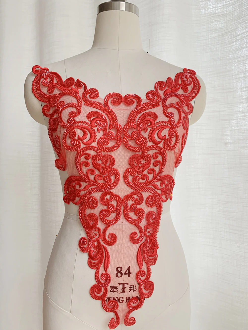 Luxury Embroidery Lace Back Flower Stickers, Black, Red, Ivory Beaded, Wedding Dress, Fashion Show Decoration, DIY, RS4171