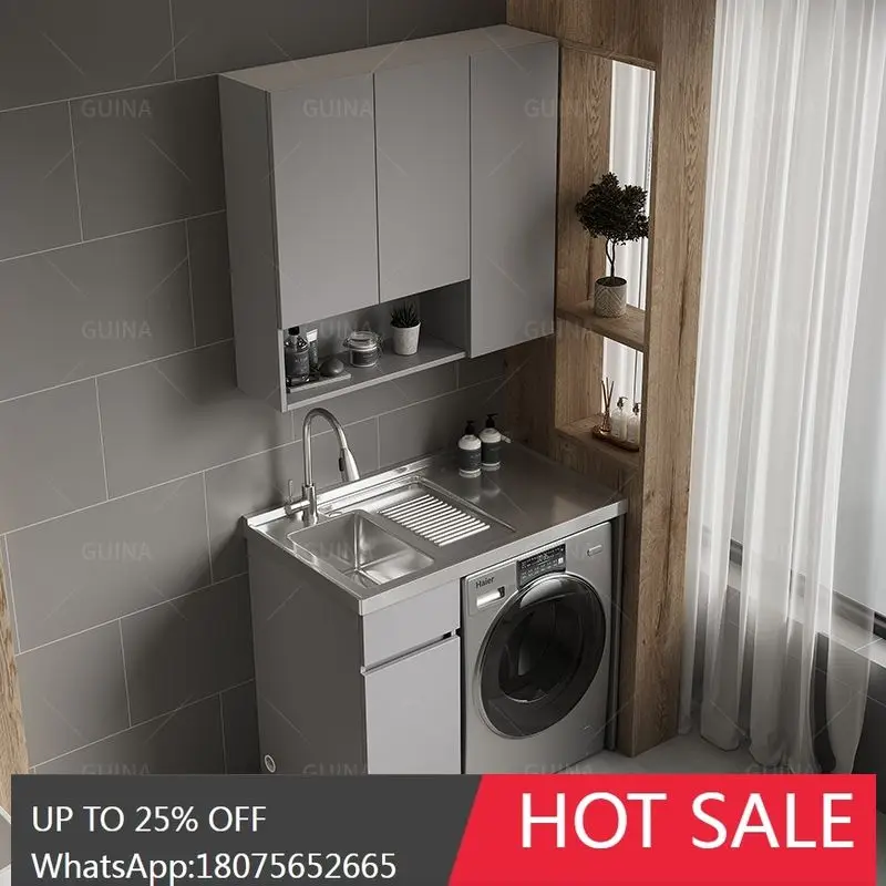 HLZ Stainless Steel Laundry Cabinet Balcony Cabinet with  Bathroom  Combination Drum Laundry Companion Laundry Table