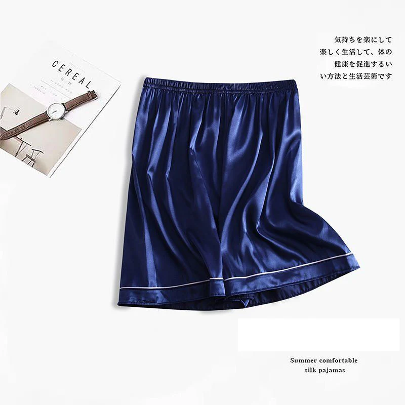 New Men Pajamas Pants Summer Satin Elastic Waist Solid Color Homewear Casual Pyjama Boxers Bottoms Beach Shorts Pjs Pants