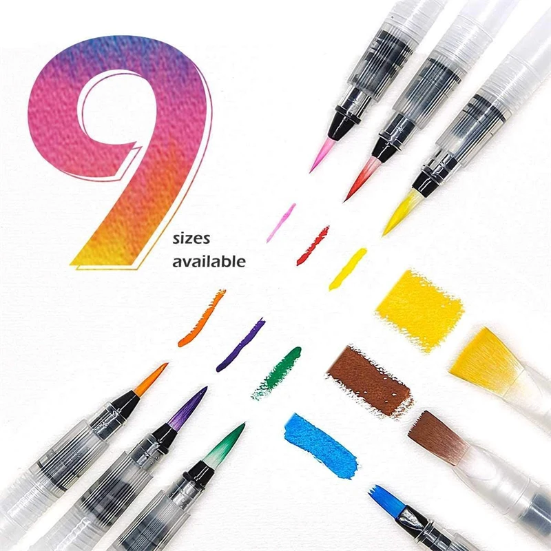 7/9/12 sztuk zestawów pędzli akwarelowych Super łatwe w użyciu i napełnianiu do rozpuszczalnych w wodzie kolorowych ołówków Aqua Brush Pen dla początkujących — zdjęcie 5