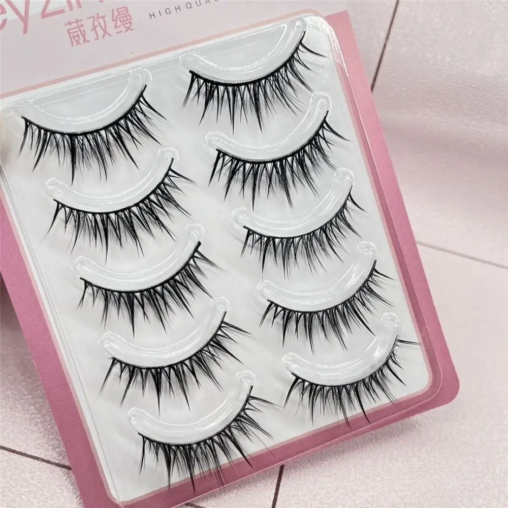 5 Pairs Pack Japanese Cosplay False Eyelashes Faux Mink Thick Manga Anime Lashes Dramatic Wet Spiky Lashes for Women