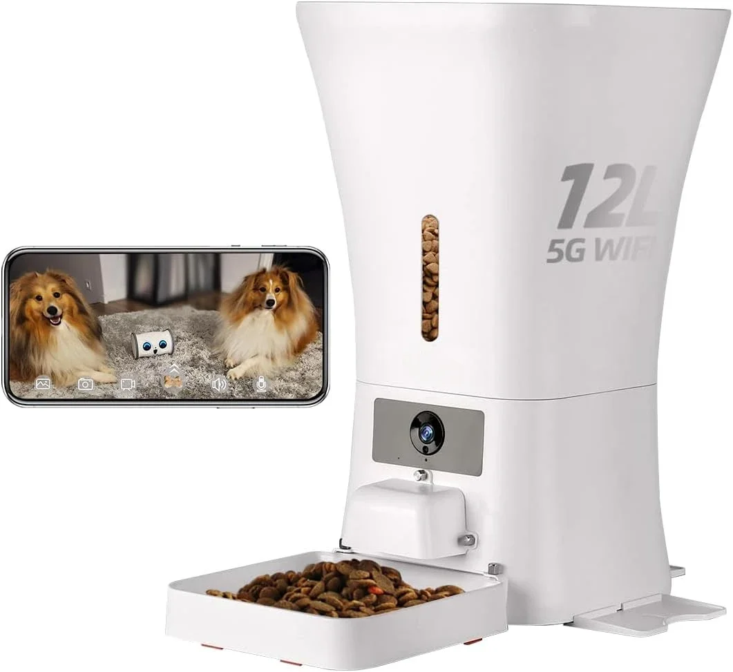 

12L 5G WiFi Aautomatic Dog Feeder Large Breed & Automatic cat feeders 1080P Full HD Pet Camera Treat Dispenser Food Dispenser