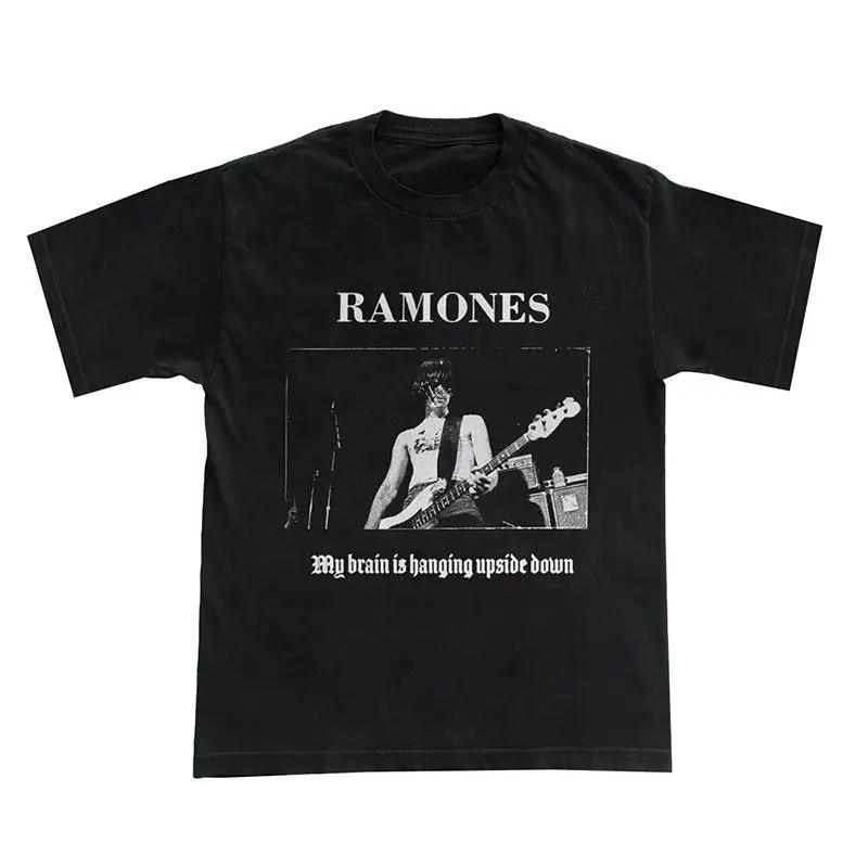 تي شيرت Ramones &CBGB Rock Club American Vintage بأكمام قصيرة للرجال من القطن الخالص
