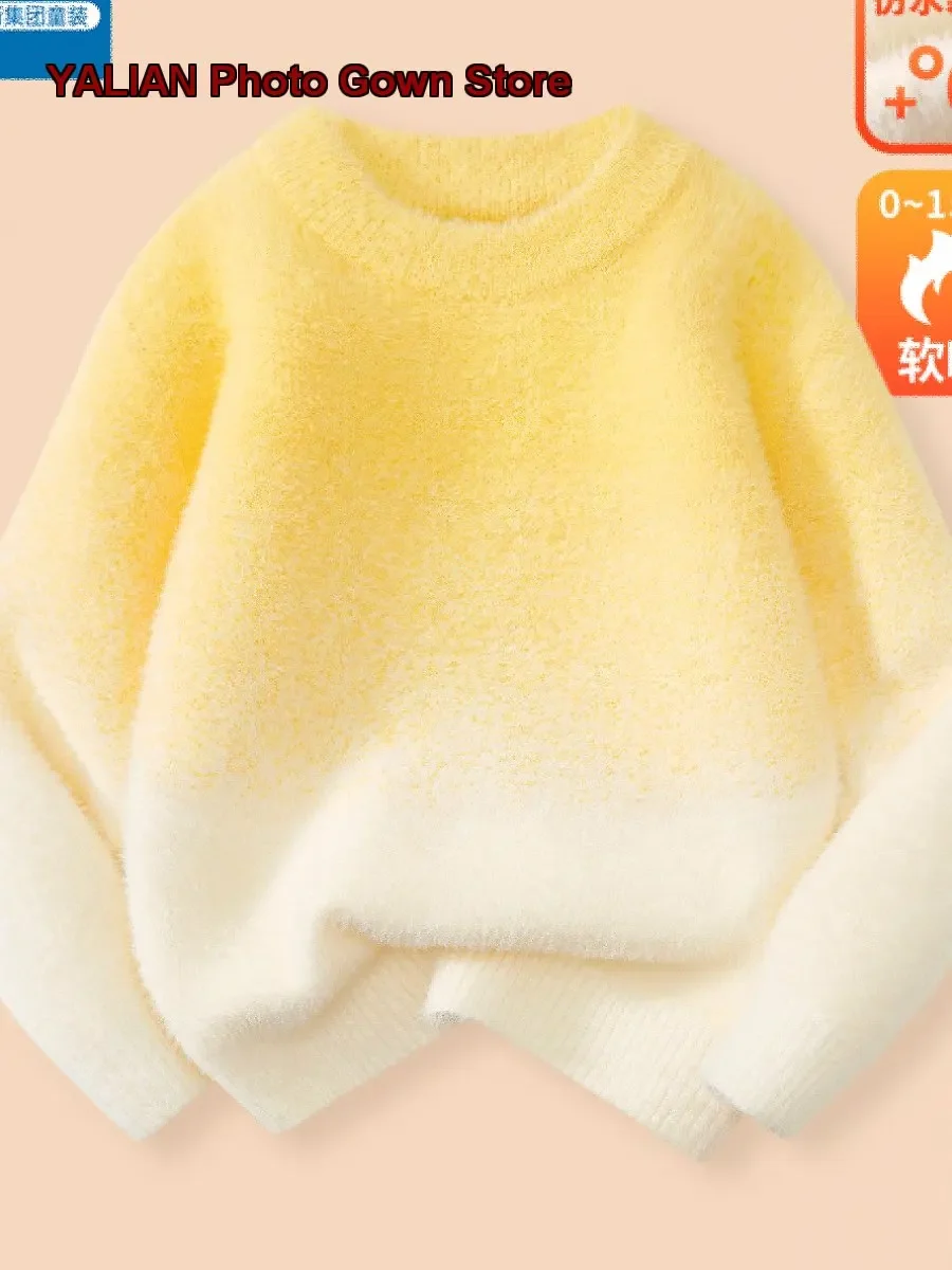 Truly Group Boys Cashmere Thickened Knit Top Girls Warm New Year Outfit Kids