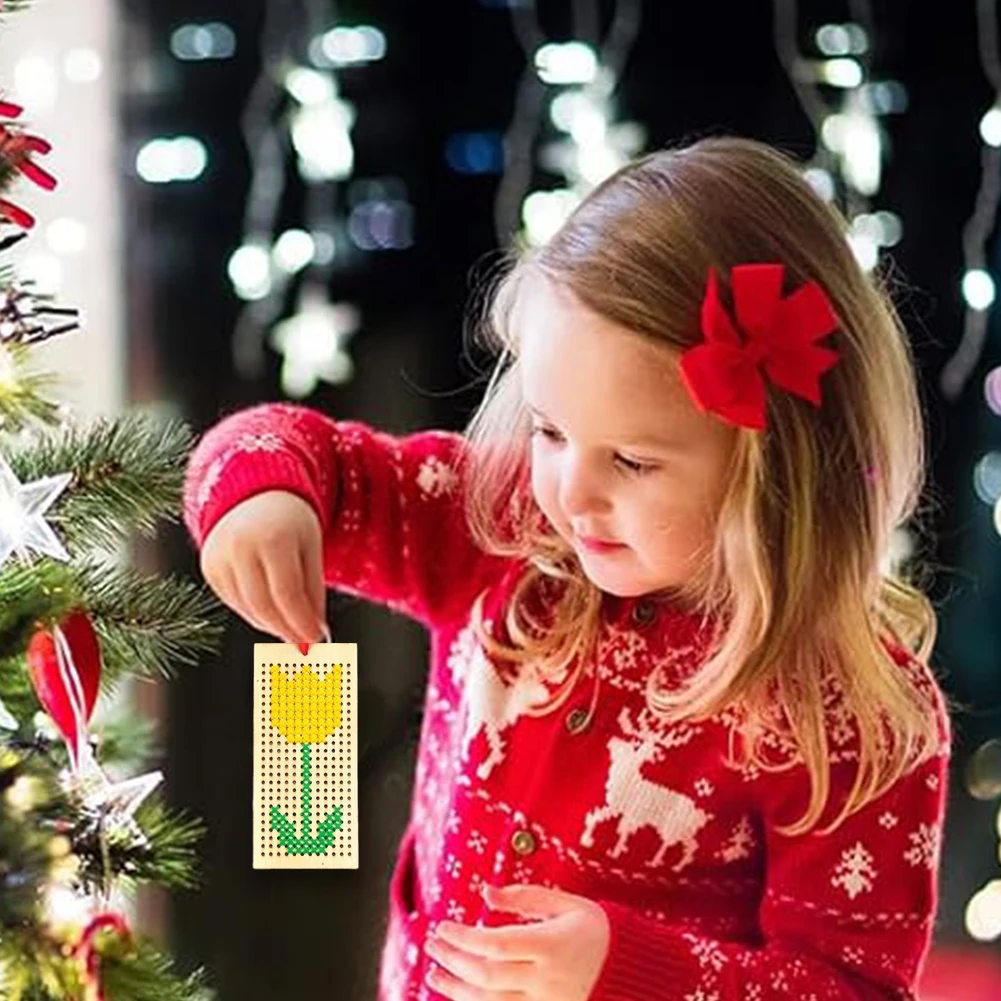 4 قطعة طقم تطريز للإشارة المرجعية عبر غرزة مع 5 قطعة خيوط الخياطة فارغة خشبية مطرزة المرجعية عدة الفن والحرف اليدوية #4