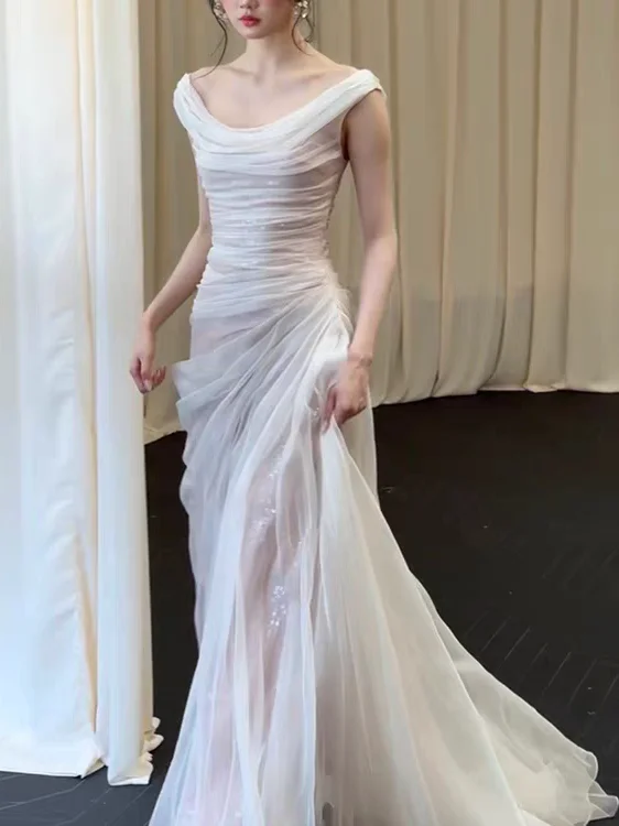 

Ele One-oulder Bridal Gown Lightweight Wedding Dr for Engagement And Reception Long Tail Skirt Faionable Bridal Dr