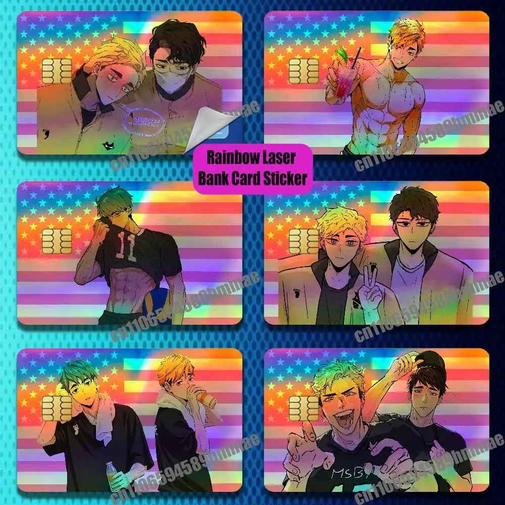 For A-Atsumu O-Osamu Twins M-Miya Credit Bank Sticker ID Access Card Cover Skin Rainbow Color Laser Stickers Film