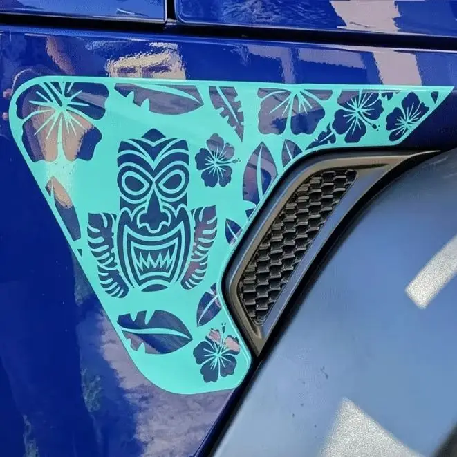 Tiki Mask Hawaii Flower for Car Stickers Decoration Fender Vent Accessories Vinyl Decals for Jeep Wrangler JL JLU JT 2018-2026