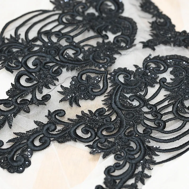 New Black and White European Pattern Embroidery Mesh Handmade Wedding Dress Clothing Accessories Background Decoration Materials