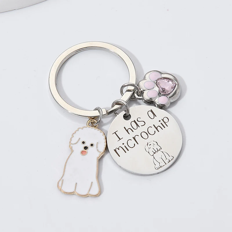 1pc Cartoon Cute Dog Paw Enamel Keychain Lovely Stainless Steel Marking Pet Animals Key Ring for Friends Good DIY Gift