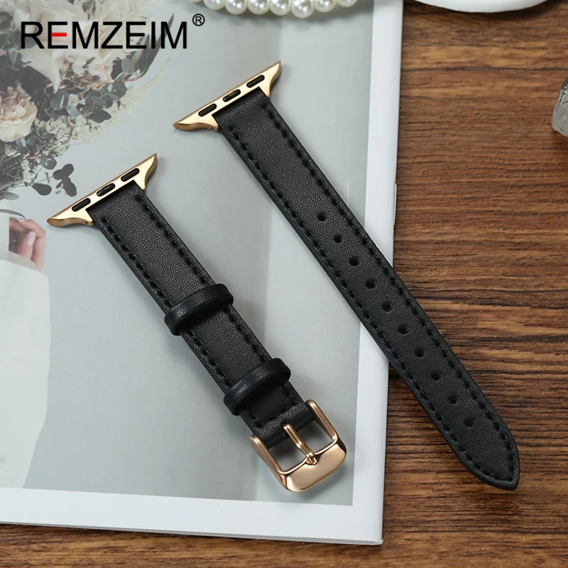 

Slim Leather Wristwatch Strap for Apple Watch 1-10 SE Ultra Black Pink Brown Women's Wrist Belt 49/46/45/44/42/41/40/38mm Band