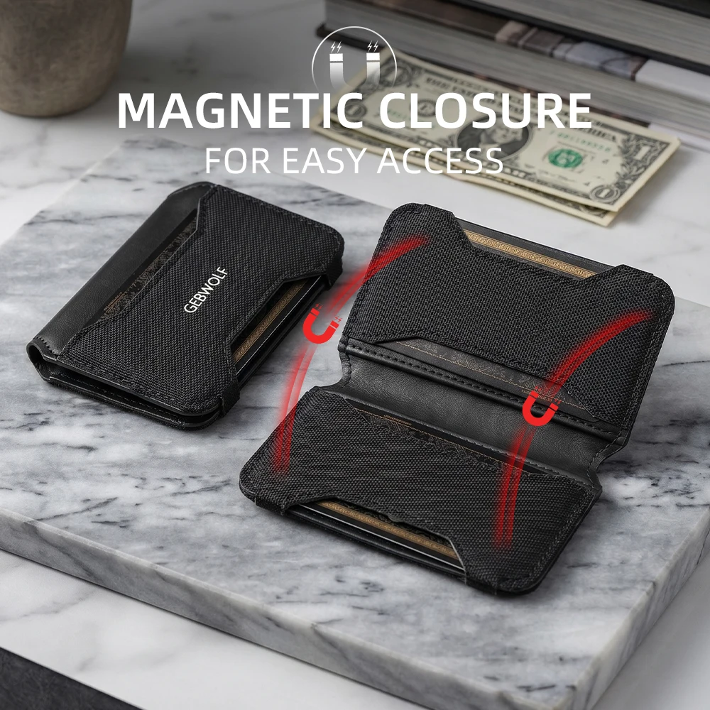 Schlanker Kartenhalter aus Leder Kleine Vordertaschen-Geldbörse mit Magnetverschluss RFID-Blockierung Minimalistisches Kartenetui – Detail 2
