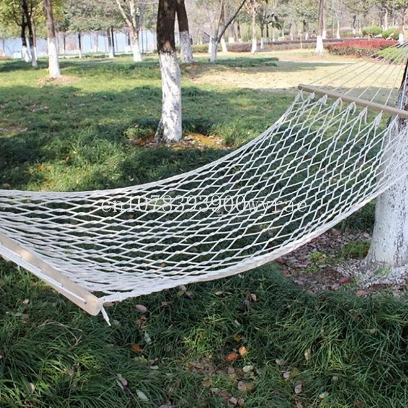 Indoor Swing Wooden Stick Cotton String Double Hammock Net Outdoor Mesh Hammock Single Cotton Thread Solid Wood Stick Hammock