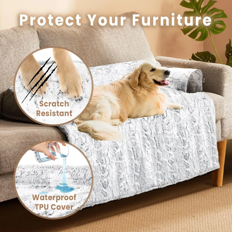 Calming Extra Large Dog Couch Bed, 45 x 37 inch Waterproof Memory Foam Dog Bed for Couch, Durable Fluffy Fuzzy Dog Bed Mats