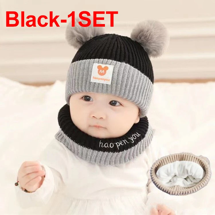 Niedliche Winter-Warme Kinder-Mützen für Mädchen und Jungen, Fleece-Wollmützen mit Bommel, Einfarbige Wollmützen mit Ohrenschutz, Weiche Neugeborenen-Mütze – Detail 13
