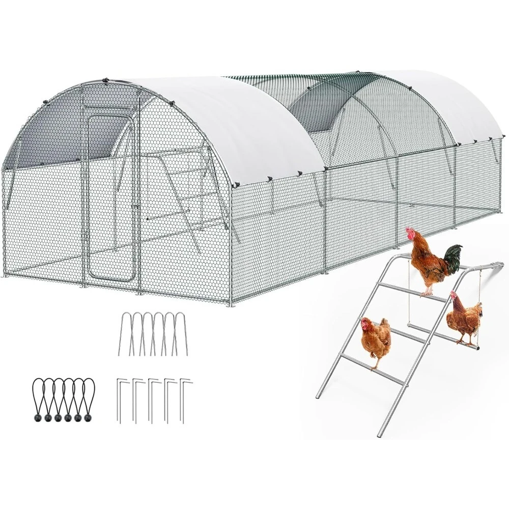 

Large Metal Chicken Coop Run, for 30/40 Poultry with Roosting Perch & Swing, 25x10FT Upgraded Outdoor Walk-in Cage Arch Hen Duck