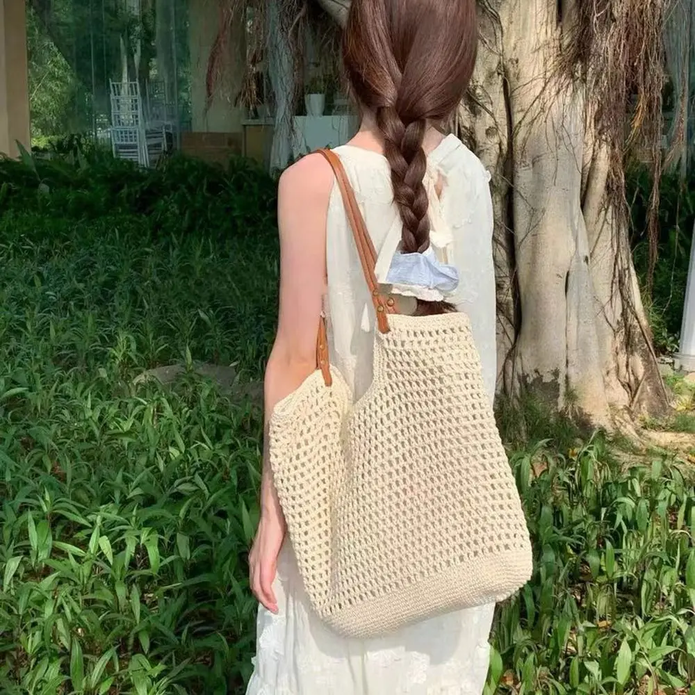 Casual Large Capacity Handmade Woven Bags Bohemia Hollow Design Crochet Mesh Tote Versatile Soft Summer Beach Handbags Travel