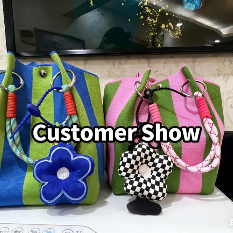 Trendige gewebte Bucket Bag für Damen, koreanische Mode gestrickte Handtasche, leichte Tragetasche für Urlaub, Shopping und Reisen
