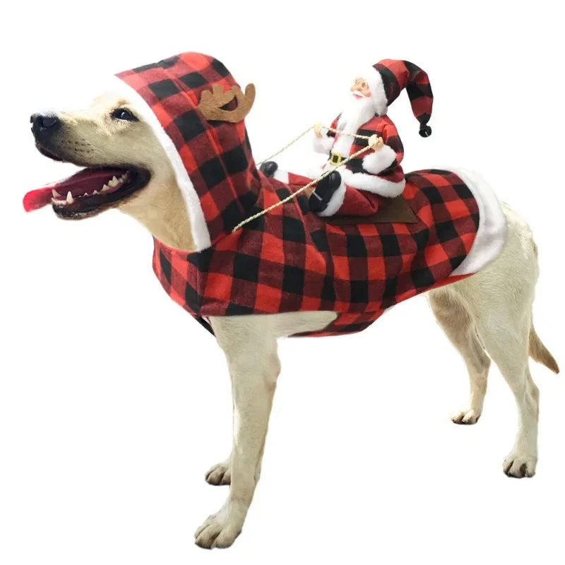 

Pet Dog Santa Claus Riding Horse Clothes Christmas Pet Clothes Riding Deer Clothes Pet Christmas Supplies