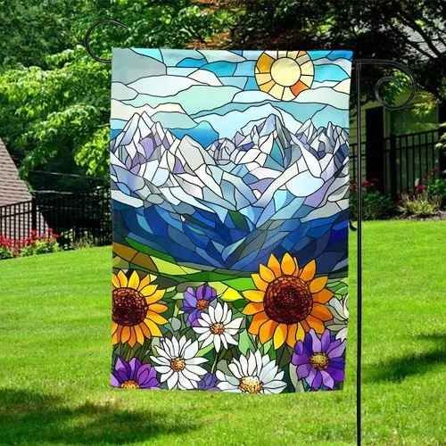 Stained Glass Sunflower Garden Flag Double-Sided Summer Yard Decor ZZY