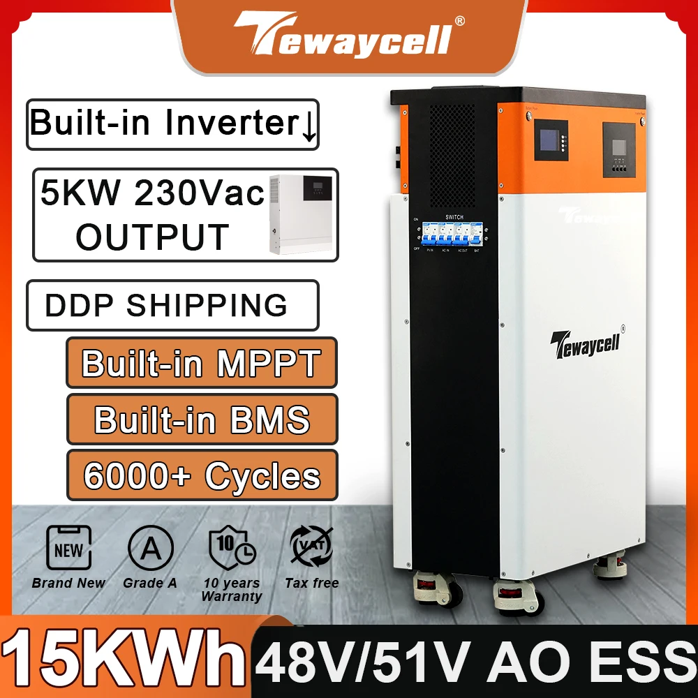 48V 304Ah Powerwall 15KW LiFePO4 akumulator litowy wbudowany falownik 5kw z WiFi MPPT ESS Home System energii słonecznej EU noTax