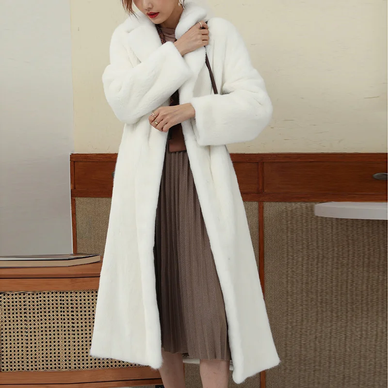 

2022 New Women Winter Faux Fur Coat Thick Lengthen Overcoat Turn Down Collar Warm Plush Jacket Casaco