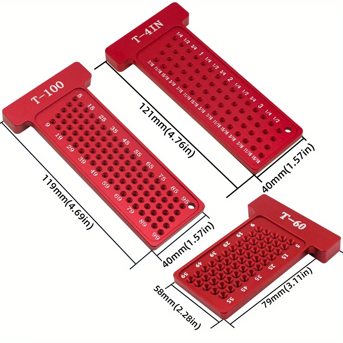 Metric/Inch T-Square Hole Pocket Ruler Aluminum Line Drawing Gauge Carpenter Right Angle Protractor Layout Woodworking Scribe