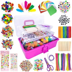 1500Pc Color DIY Kid Tinkering Craft Kit Set Glitter Crystal Stick Pipe Cleaner Storage Art Supply for Girl Gift Educational Toy