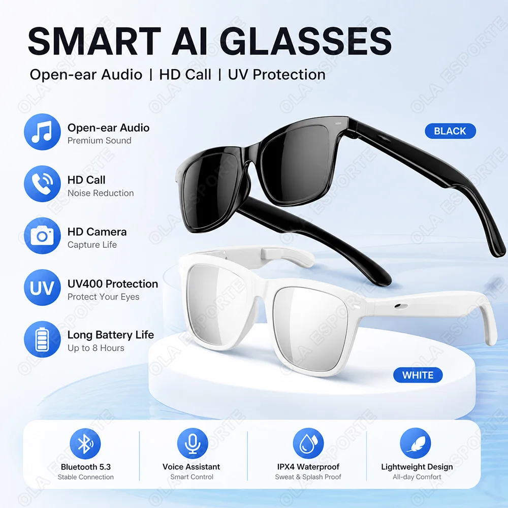 NEW AI Wireless Call Smart Glasses Men Women Music Player TWS Eyeglasses UV Protection Sunglasses Waterproof Gift 2026 Q01