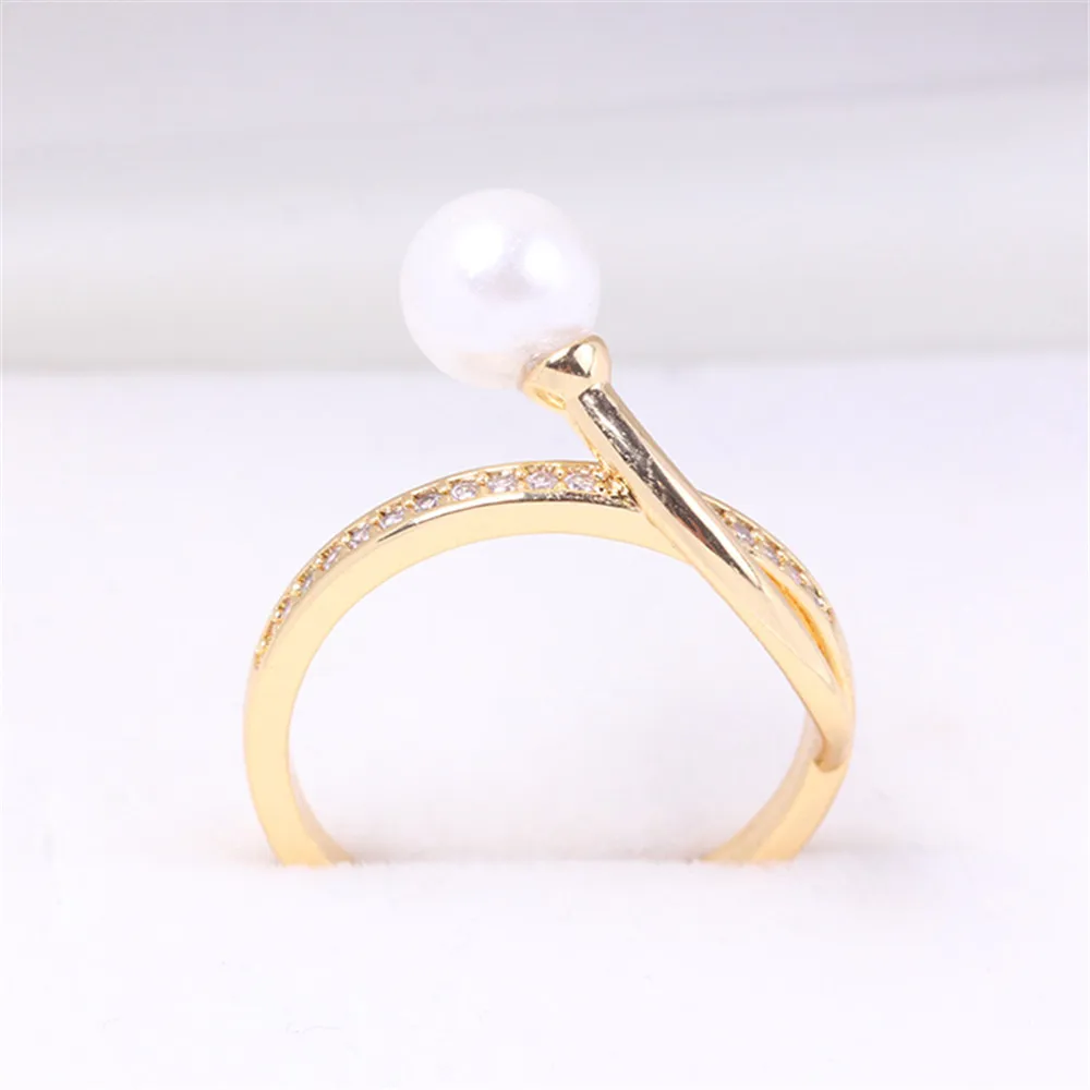 

DIY Pearl Accessories Empty Holder Copper Plated 18K Gold Opening Adjustable Ring Water Drop Personalized Female