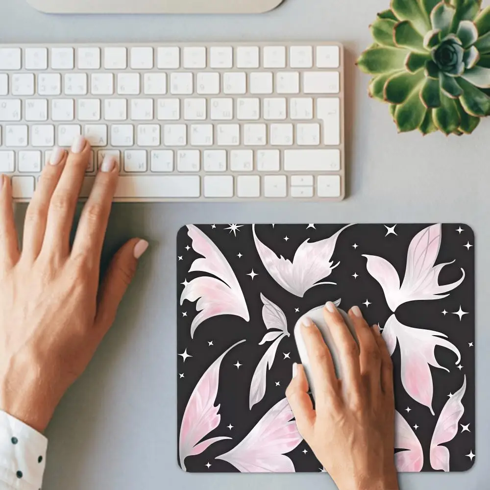 Aesthetic Dark Butterfly Feather Mouse Pad Large Non-slip Desk Mat Star Background Gaming Keyboard Pad Office Decor Mousepad
