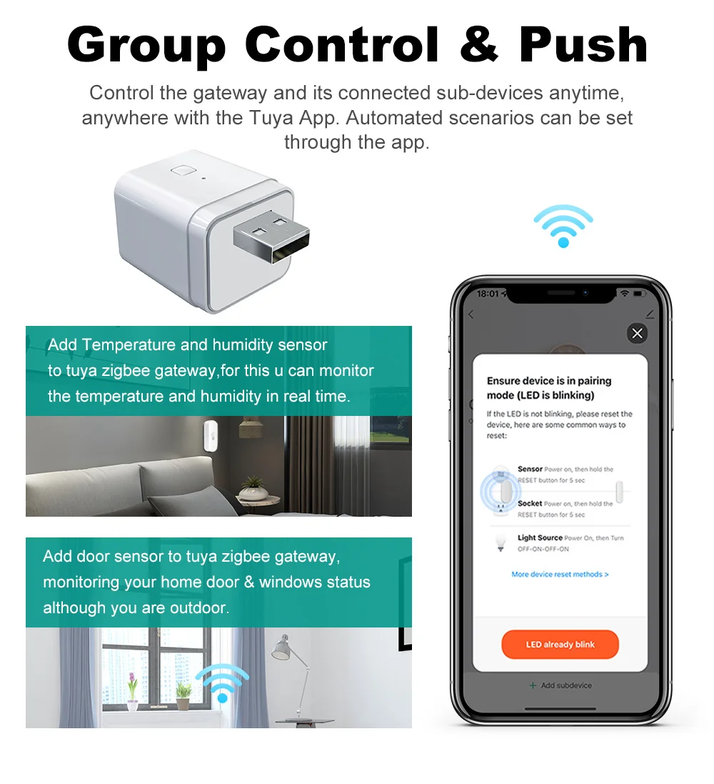 Tuya Smart USB Gateway Hub Zigbee Multi-model Smart Home Wireless Bridge Smart Life APP Remote Control Works with Alexa Google