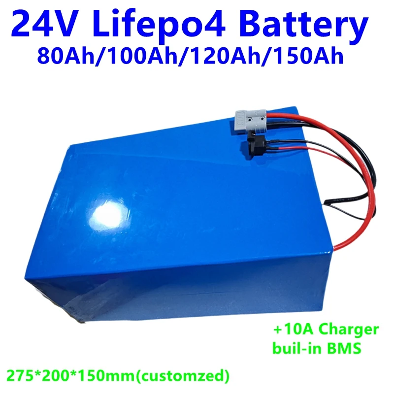 

JJ pvc case 24V 80Ah 100Ah 120ah 150ah Lifepo4 Lihium battery bms 8s for RV UPS Motorhome Solar systerm caravan +10A Charger