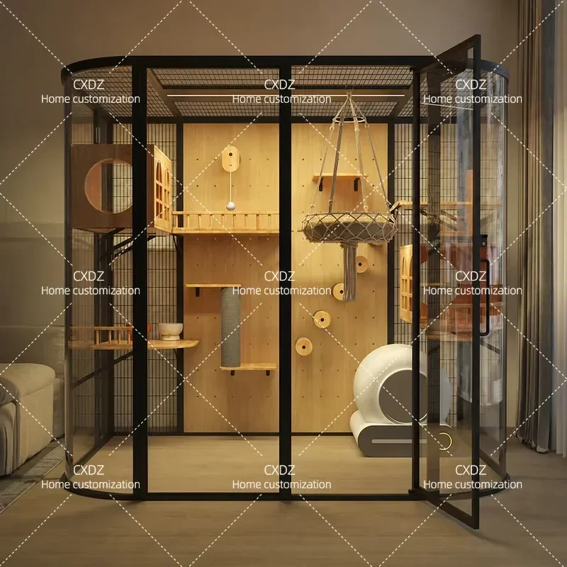 Super Large Panoramic Cat Villa Luxury Spacious Glass Indoor Cat Cage Customizable Pet House for Home Use