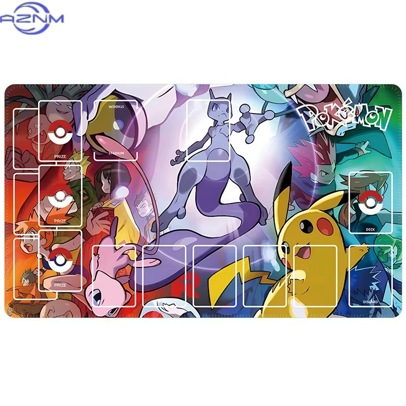 Pokemon Anime TCG Playmat Multiple Cute Trainer & Monster Art With Battle Zones Non Slip Rubber Trading Card Game Mat