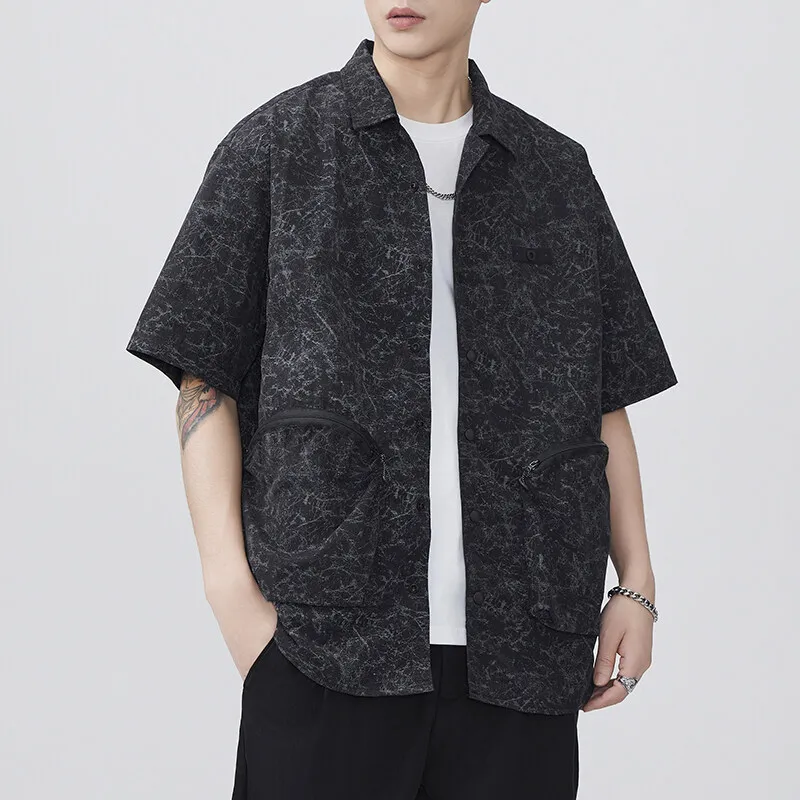 Summer 3D Zipper Pocket Short Sleeve Shirt Men Streetwear Fashion Loose Casual Outdoor Cargo Shirts Cityboy Plus Size Blouses
