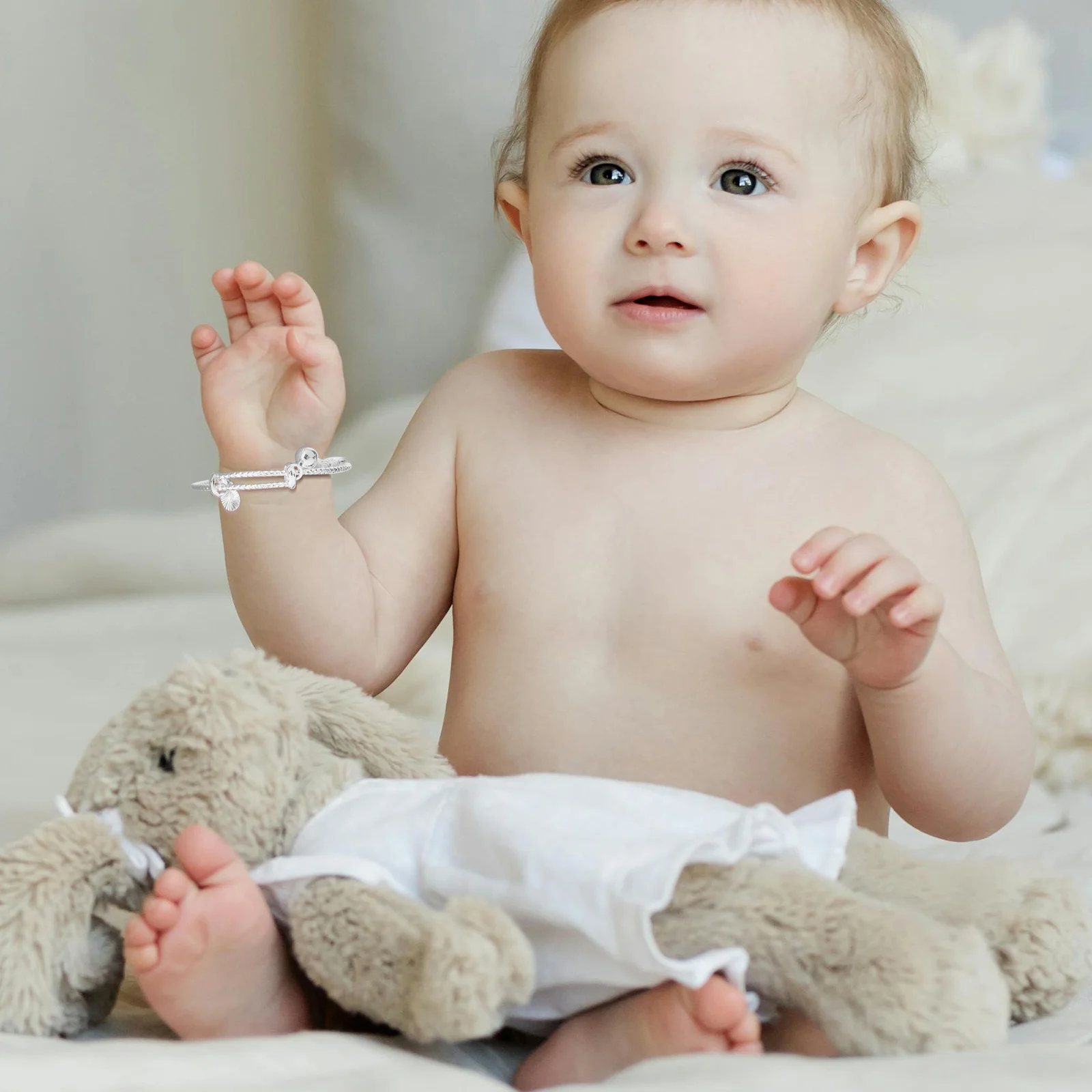 الفضة الطفل سوار قابل للتعديل الرضع الإسورة مجوهرات للفتيات حديثي الولادة عيد الميلاد هدية عيد ميلاد طفل جرس الإسورة التبعي #5