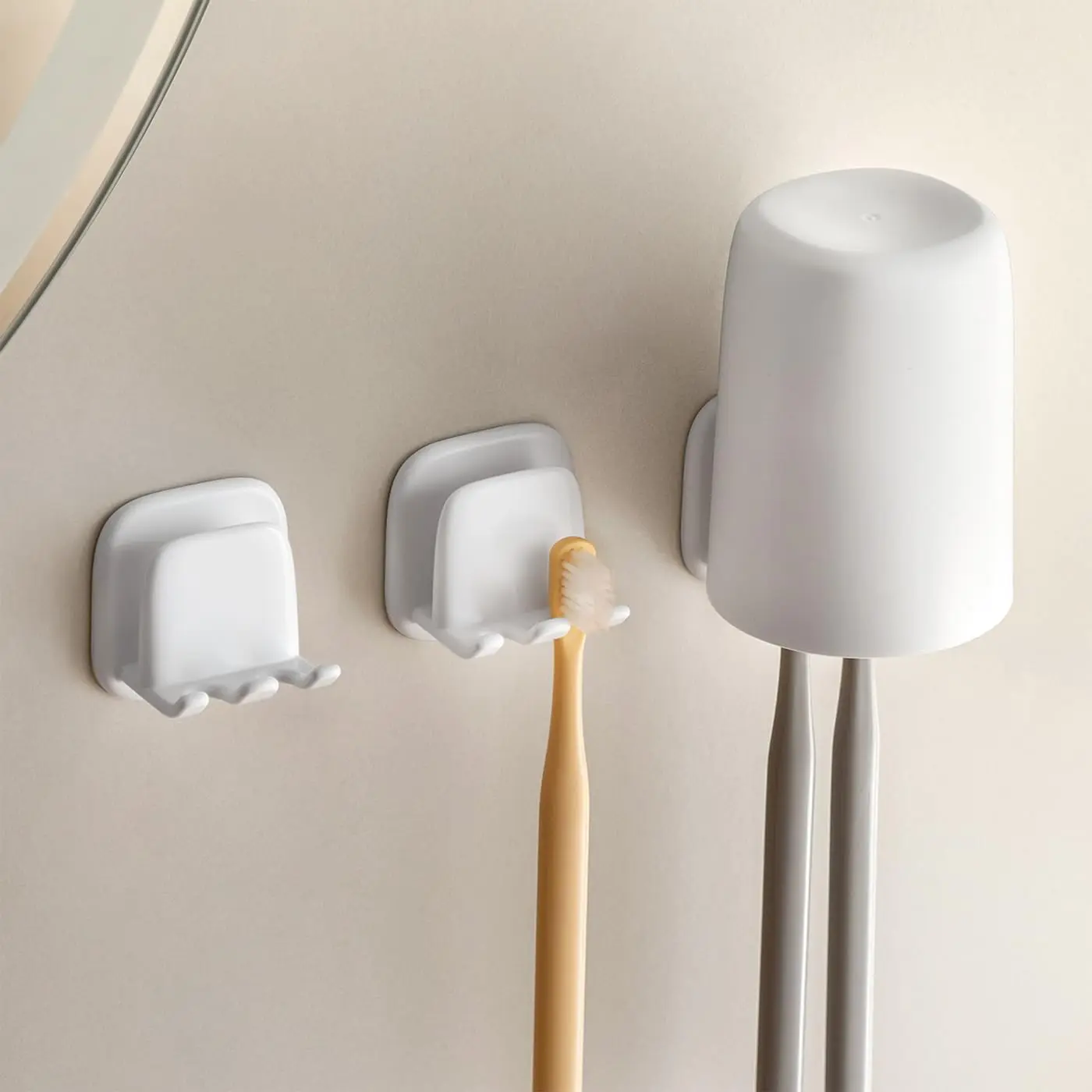 1-12pcs Self-Adhesive Toothbrush Holders Wall Mounted Water Proof 2 in 1 with Toothbrush Hanger and Gargle Cup Holder