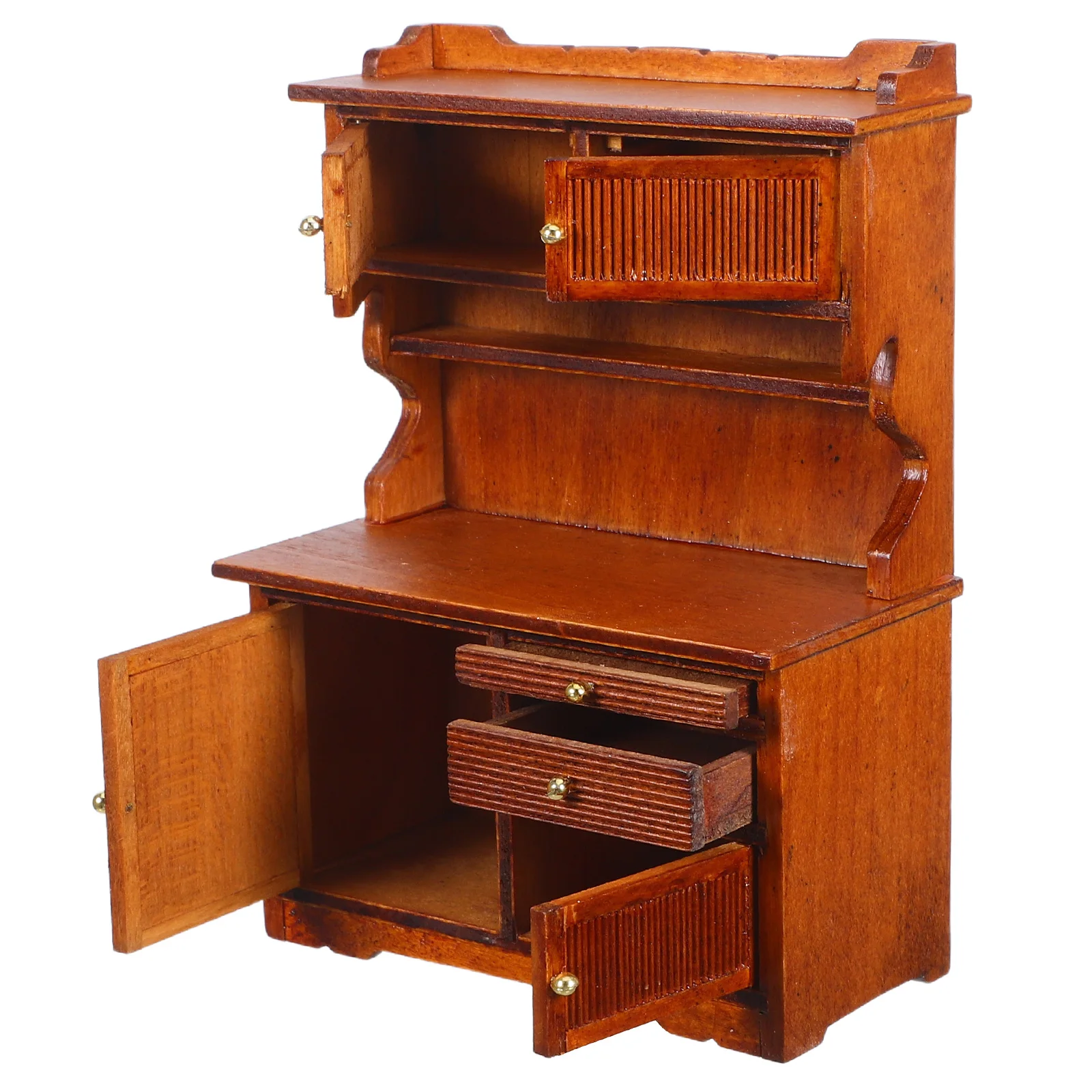 ミニチュア木製本棚 1:12 スケール レトロ農家風ドールハウスキャビネット ダブルドア DIY マイクロランドスケープ収納家具