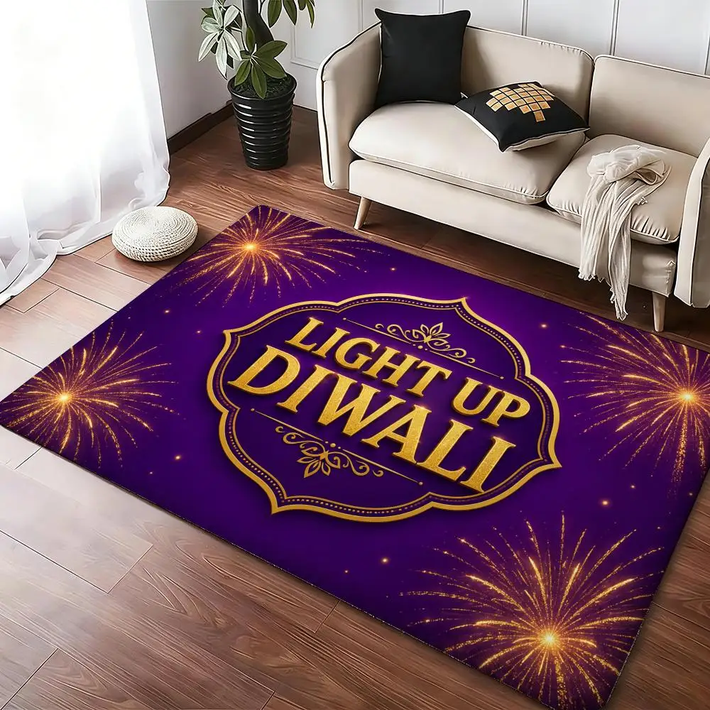 Light Up Diwali Banner Floor Mat Soft Thickened Absorbent Non-Slip Bedroom Living Room Door Mat Home Decor Flannel Rugs