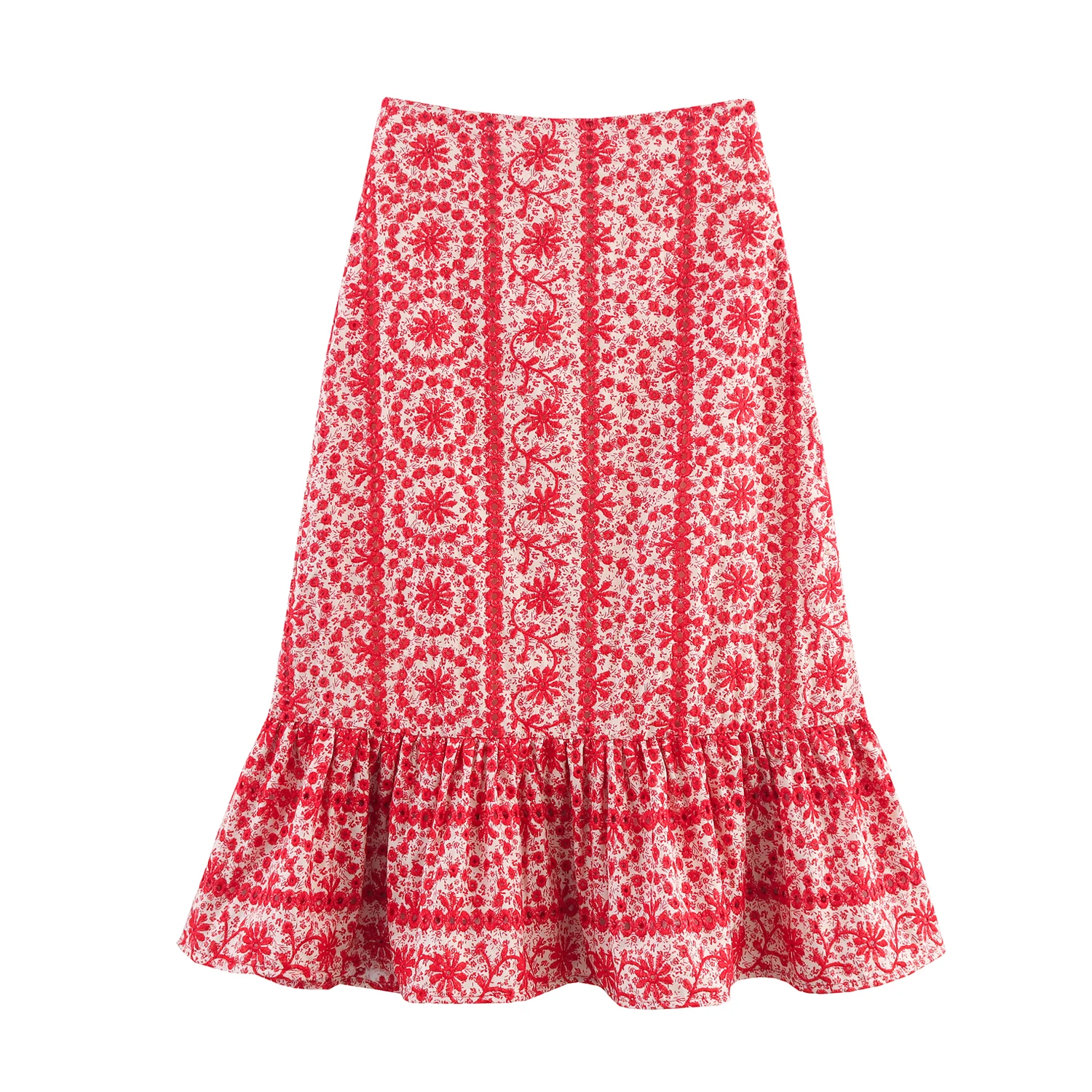 

Женская одежда, новинка лета 2025 года, модная модная юбка миди с высокой талией и чистой полой вышивкой для девочек