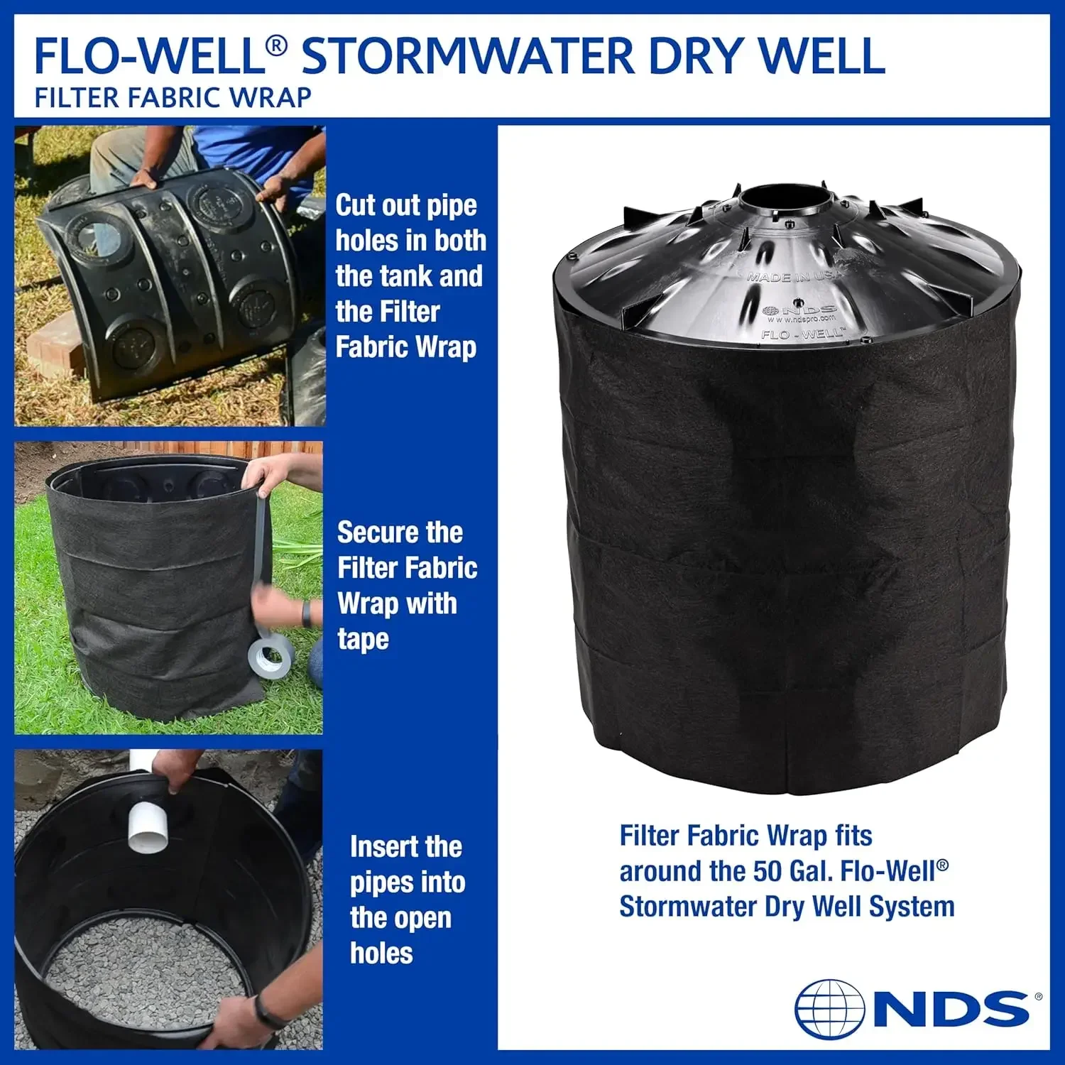 FWAS24 50 Gal. Flo Stormwater Dry Well System Kit with 3 Side Panels & 1 Cover, Ideal for Rainwater Collection, Black