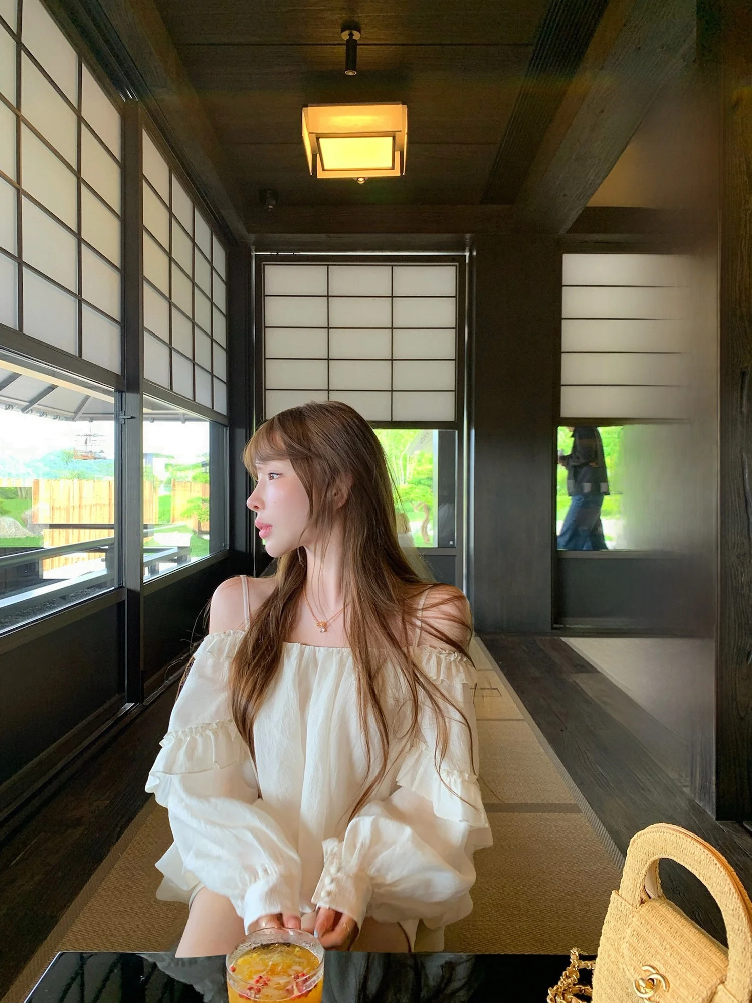 

Lukira Loose Long Sleeve Chiffon Shirt Women's Spring Summer Shoulder Bared Floral Breathable Comfortable Casual Top