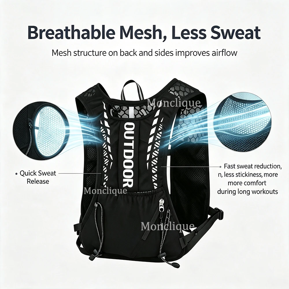 Breathable Running Vest Waterproof Lightweight Reflective Cycling Moisturizing Vest Adjustable Outdoor Sports Marathon Backpack
