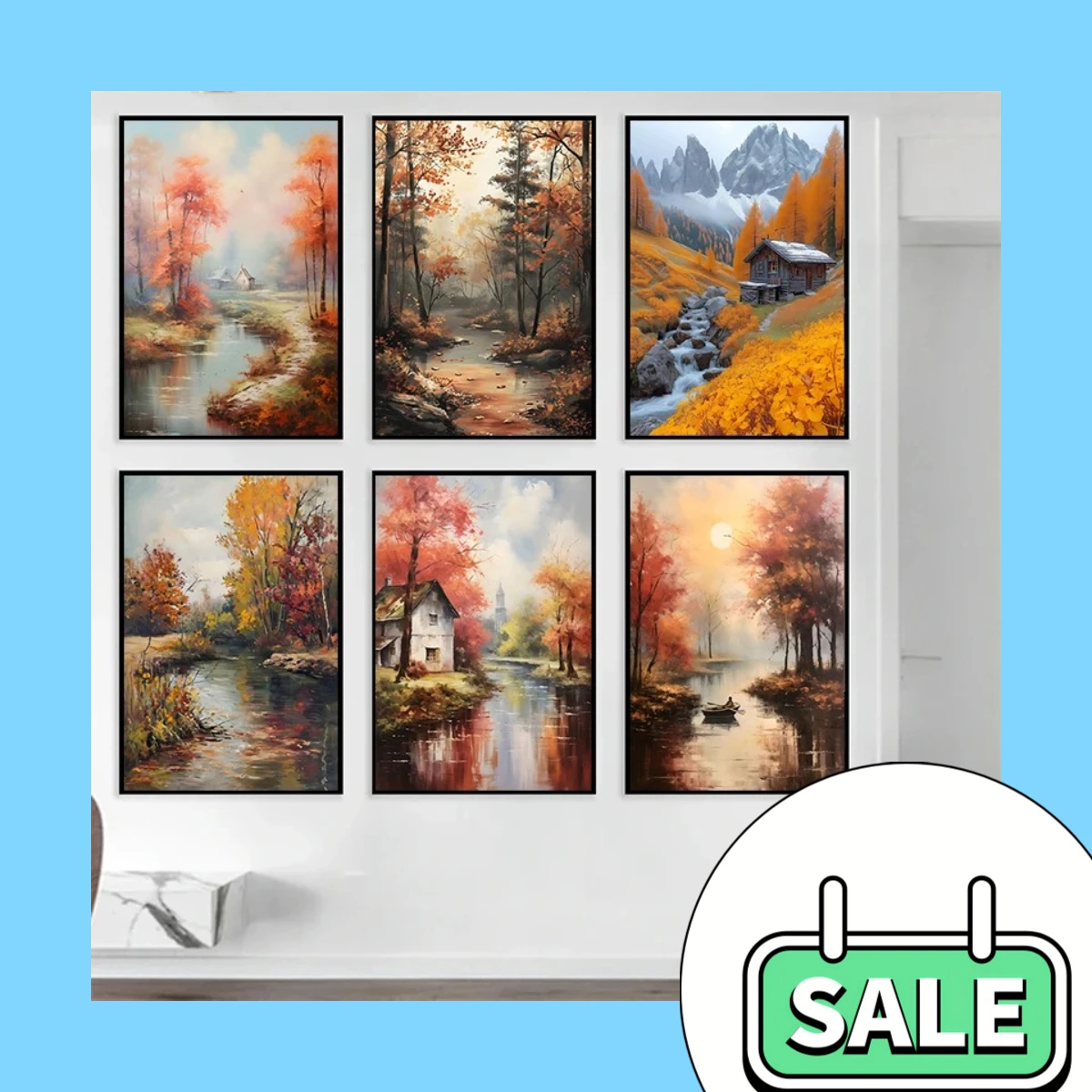 Abstract Oil Painting on Canvas Print Landscape Autumn Forest The River Canvas Posters Wall Art Picture Living Room Decoratio