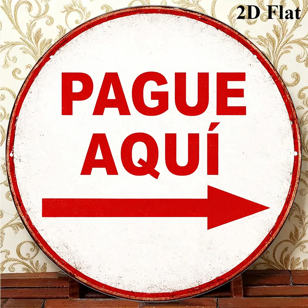 2D Flat, 1pc 2D Flat 8x8in/20x20cm Round Iron Sign, Vintage 