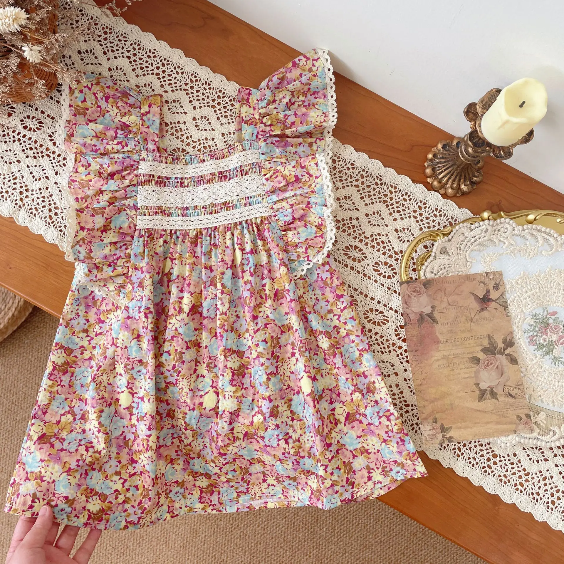 

It's in stock now! 2024 Summer LM Collection Ethnic Style Dress Children's Flying Sleeve Dress Girls one-piece dress